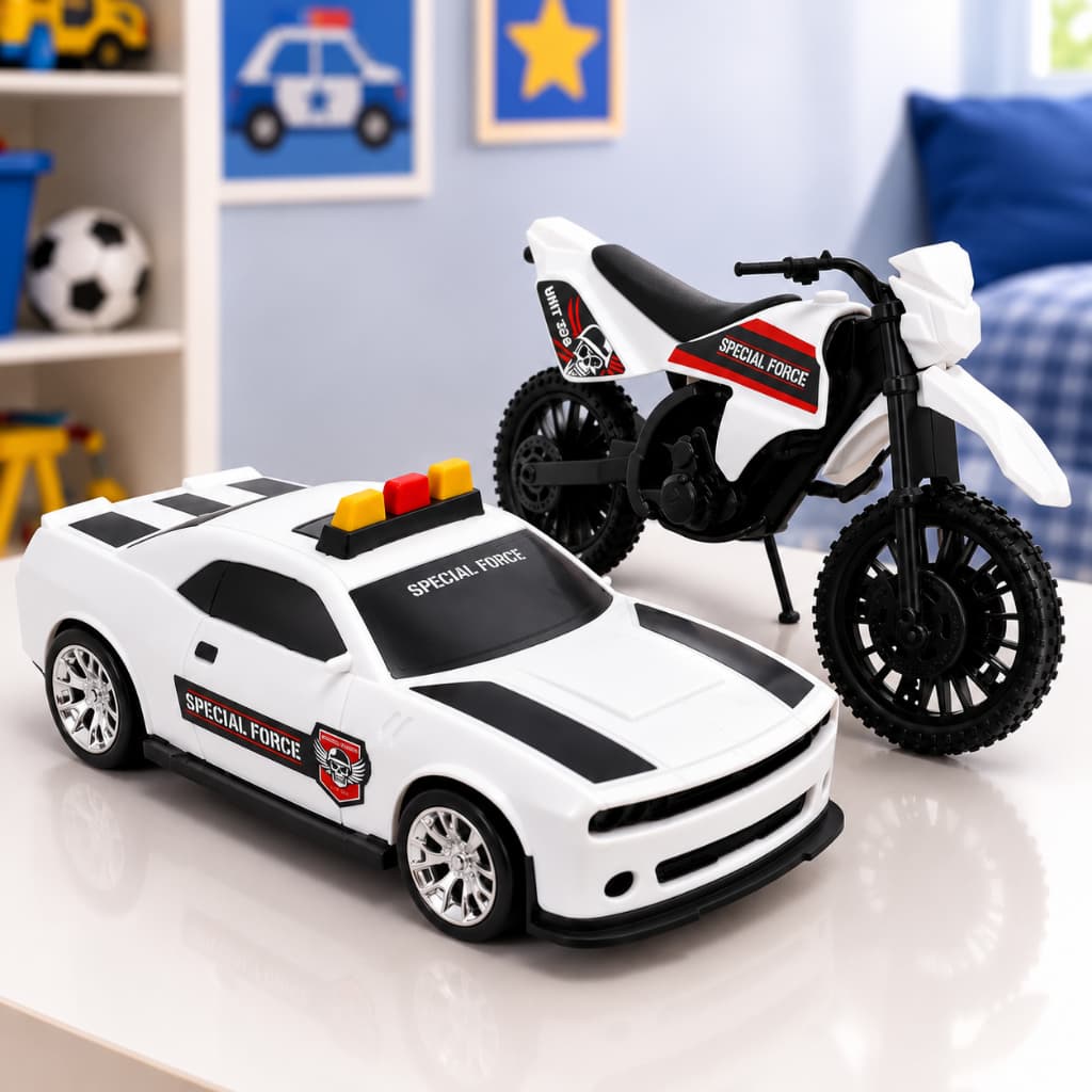 Brinquedo Menino 3 Anos Carro de Policia e Moto Veículos de Brinquedo