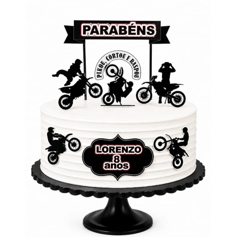 Topper de Bolo Personalizado Motocross , Moto Grau ,Wheeling ,Aniversário com Nome e Idade