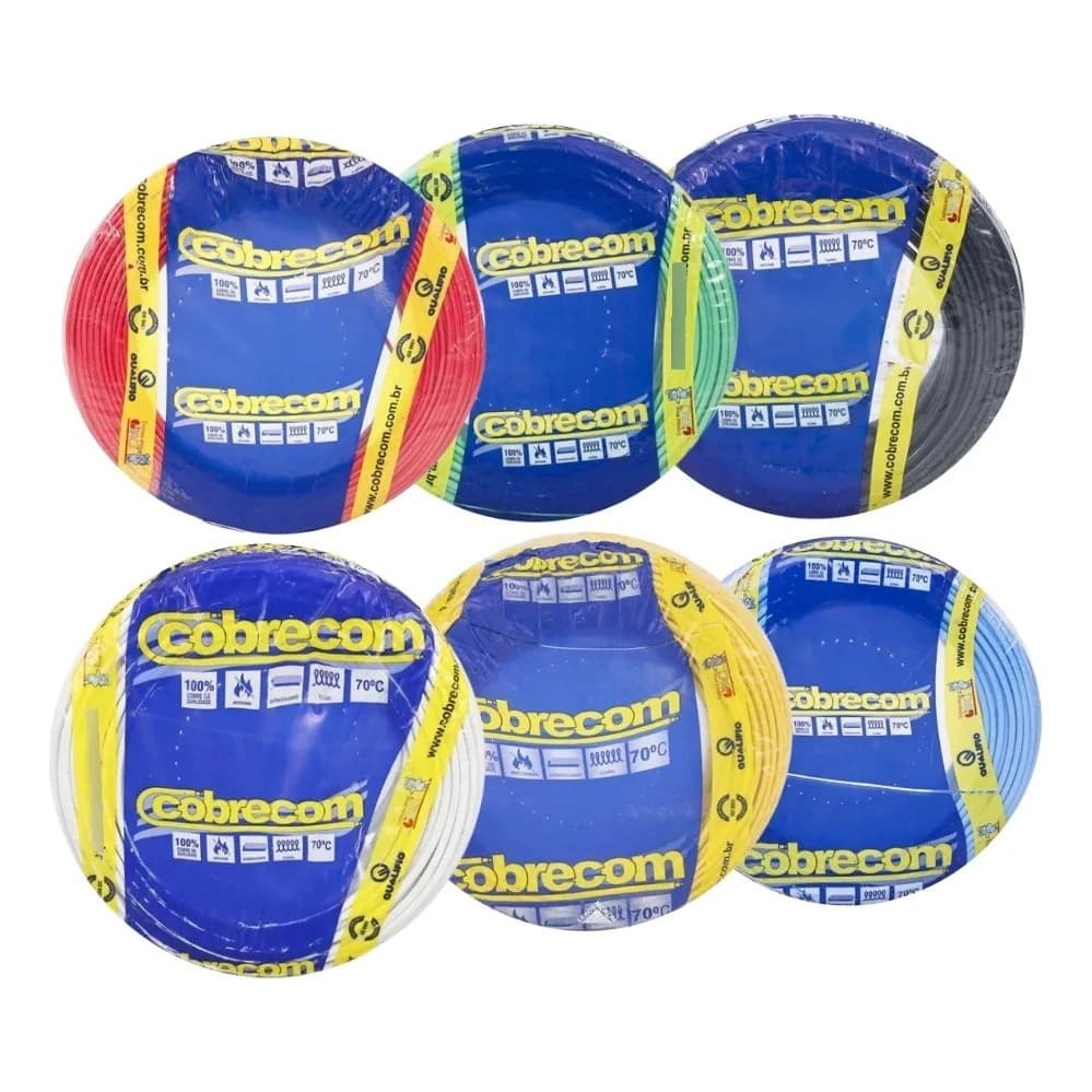 Fio Cabo Flexível 1,5mm Rolo  50m ou 100m 750V Todas as Cores Antichamas Cobrecom Original