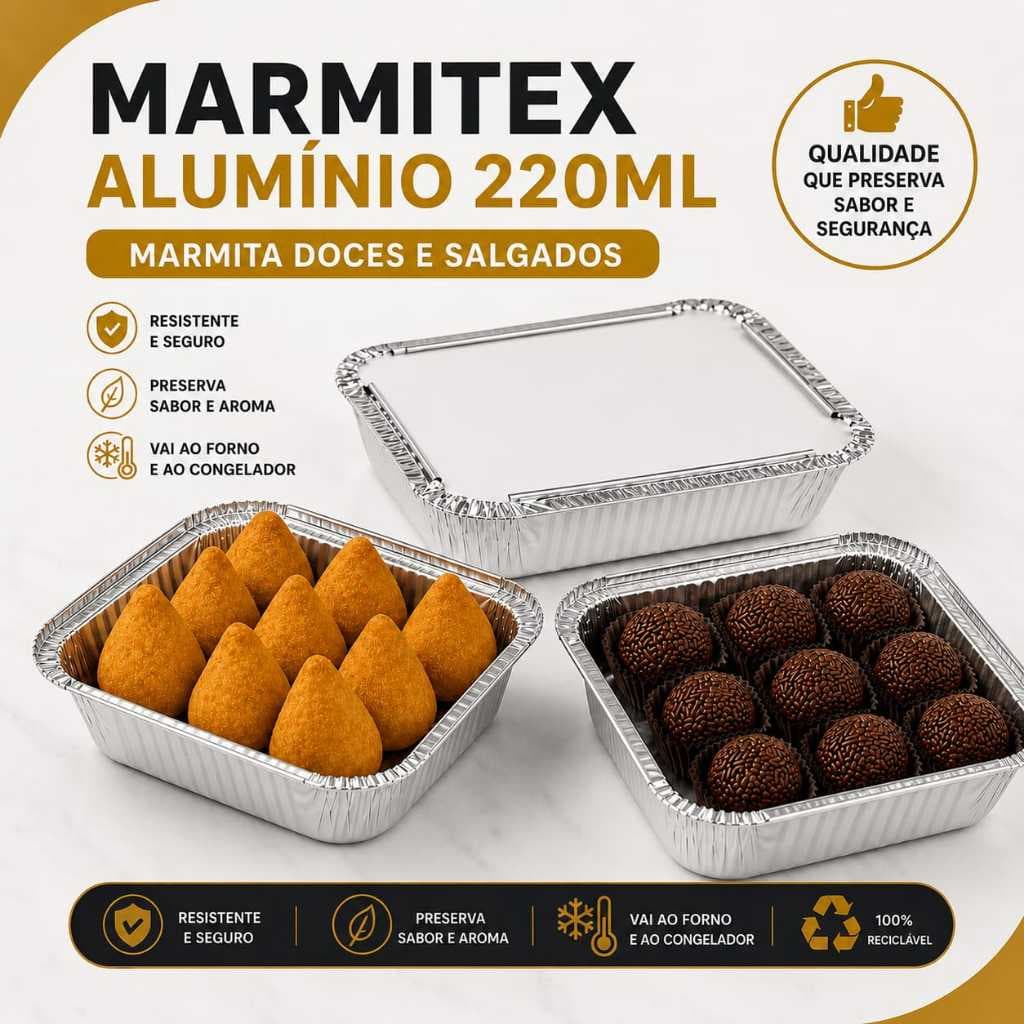 Marmita de Alumínio Com Tampa Retangular 220ml/230ml  Para Bolos Empadas Lembrancinhas 10 Unidades Descartável Micro Ond