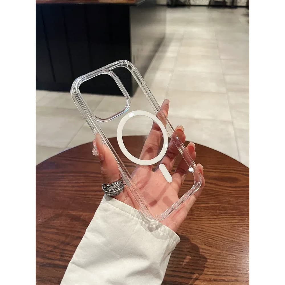 Capa MagSafe Transparente Anti-Queda para iPhone 11 12 13 14 15 16 17 Pro Max Plus