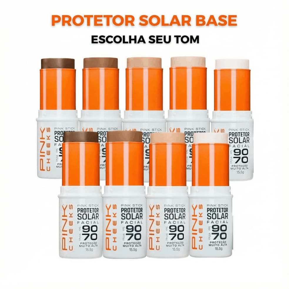Protetor Solar Base com Cor em Bastão FPS 90 Pink Stick - Alta Cobertura Resistente a Água e Suor e com Vitamina E