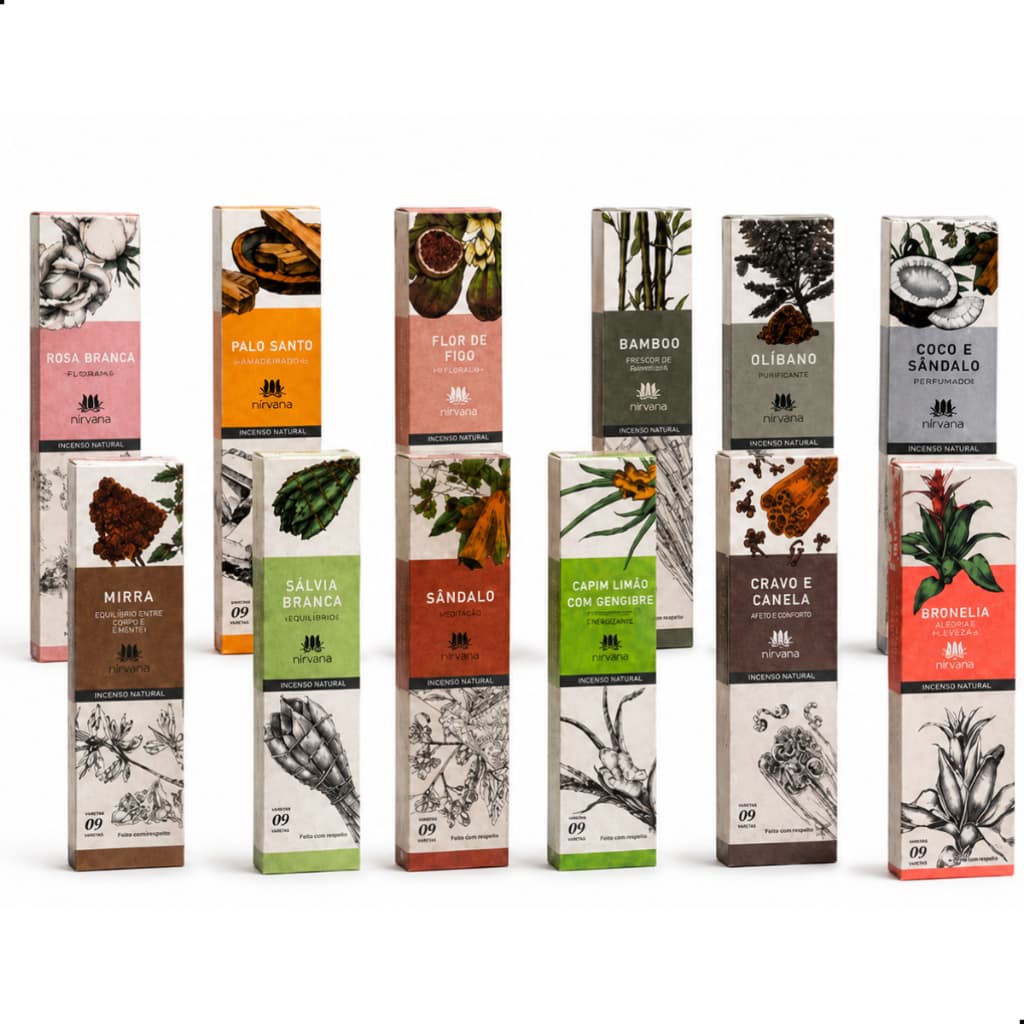 Kit Incenso Nirvana Palo Santo 100% Natural Varetas Longa Duração Aromatizador para Relaxamento e Ambientes Premium