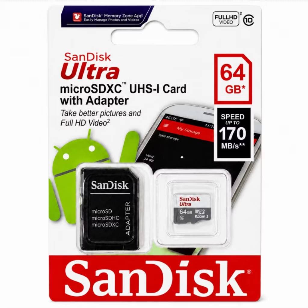 Cartão de Memória Micro Sd Ultra Sandisk 170mb/s Adaptador SD