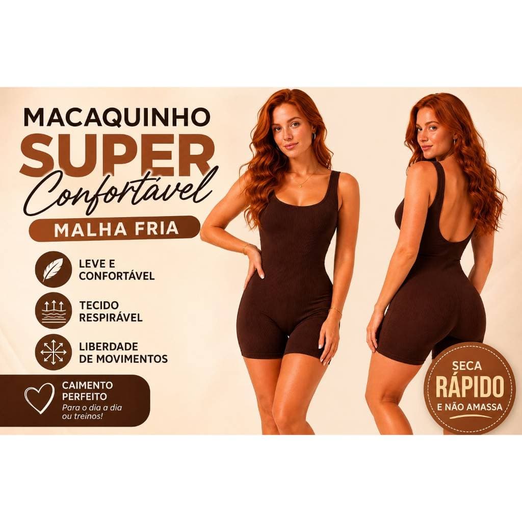 Macaquinho Feminino Ribana Casual  Curto Ajustado Confortavel Academia