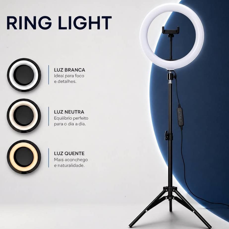 Ring Light 10 polegadas Completo Portátil 26cm Tripé p/ celular Profissional Led Selfie para celular