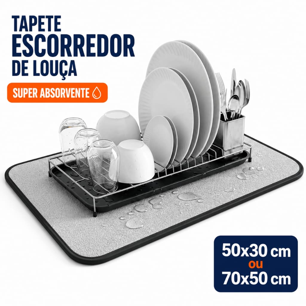 Tapete Escorredor de Louça 50x30cm ou 70x50cm Grande Absorvente para Cozinha
