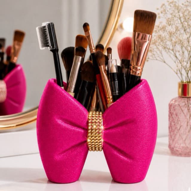 Porta Pincéis Maquiagem laço com strass Organizador Mesa Porta Canetas Laço Elegante