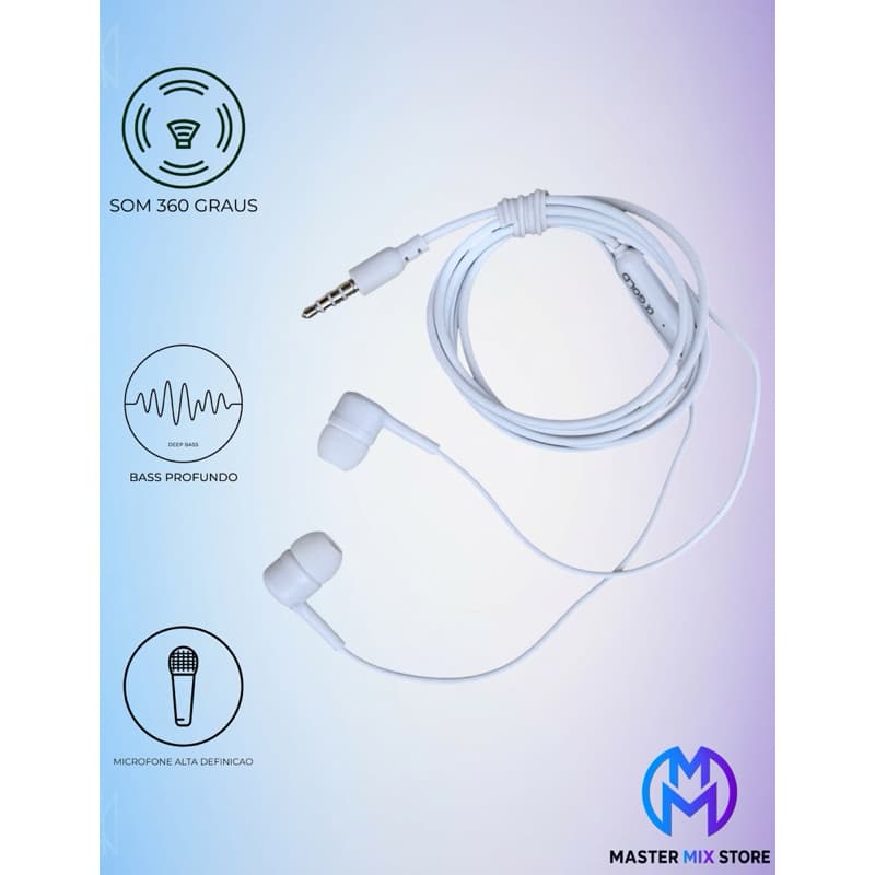 Fone de Ouvido Com Fio P2 A’Gold FN-A27, Microfone embutido, Grave Forte, Som Premium, Android, Cor Branco