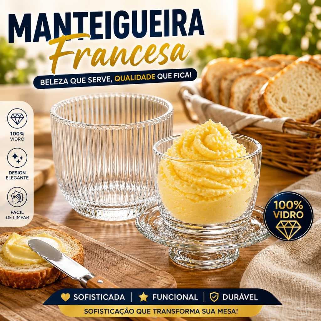 Manteigueira de Vidro com Tampa | Porta Manteiga Redonda de Mesa | Manteigueira Francesa Elegante Para Café da Manhã