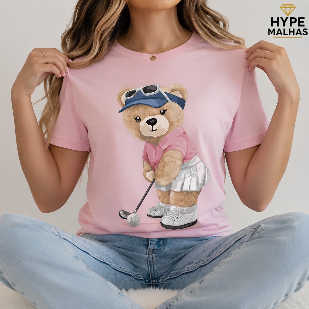 Camiseta Feminina Ursinha Golf Fofa Estampa Premium 100% Algodão