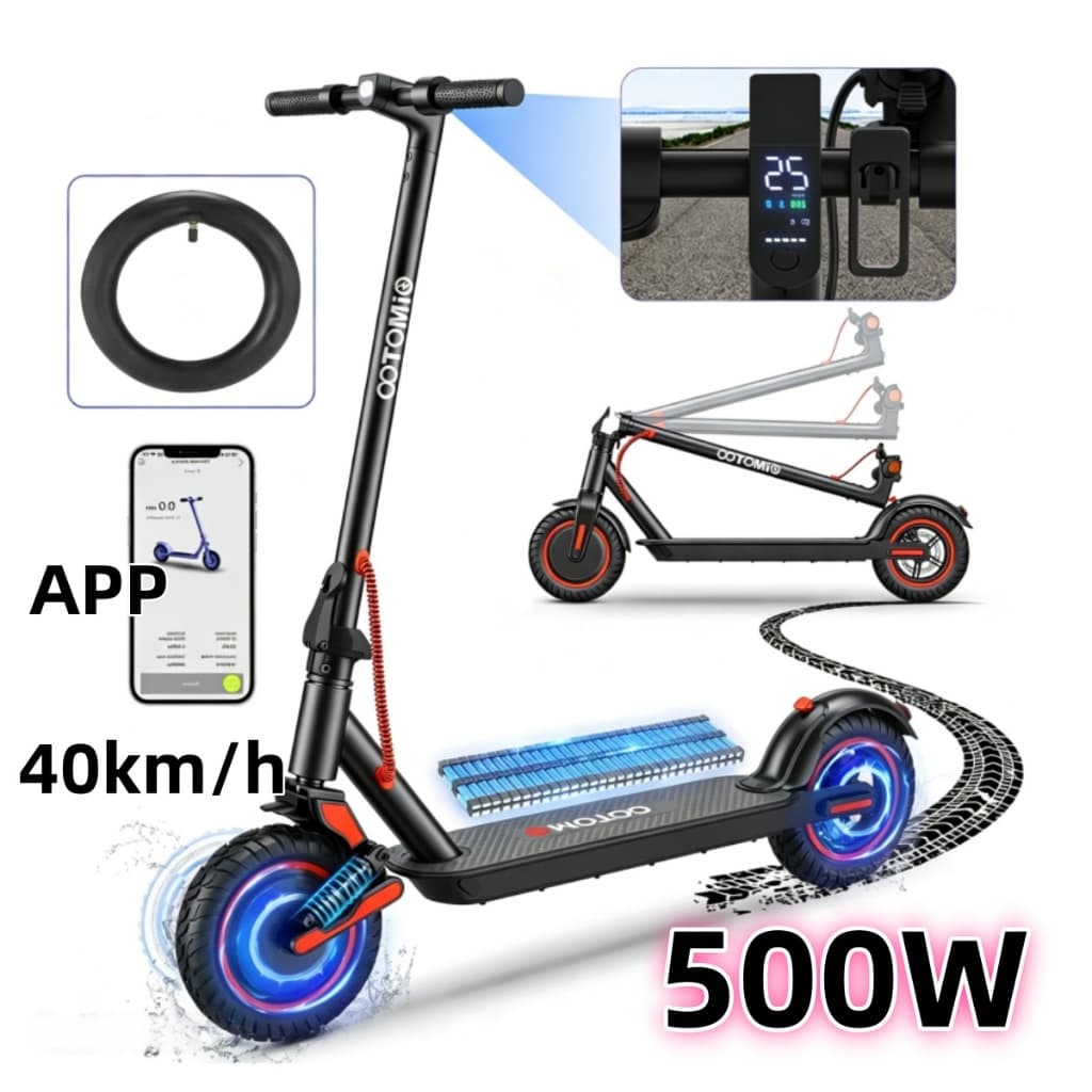 Patinete Elétrico 500W com Suspensão Dianteira, Bluetooth App, Velocidade Máxima 40km/h, Autonomia 30km