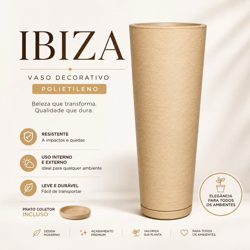 Vaso Alto para Plantas Decorativo Polietileno Premium Sala Varanda Jardim Área Gourmet 59cm
