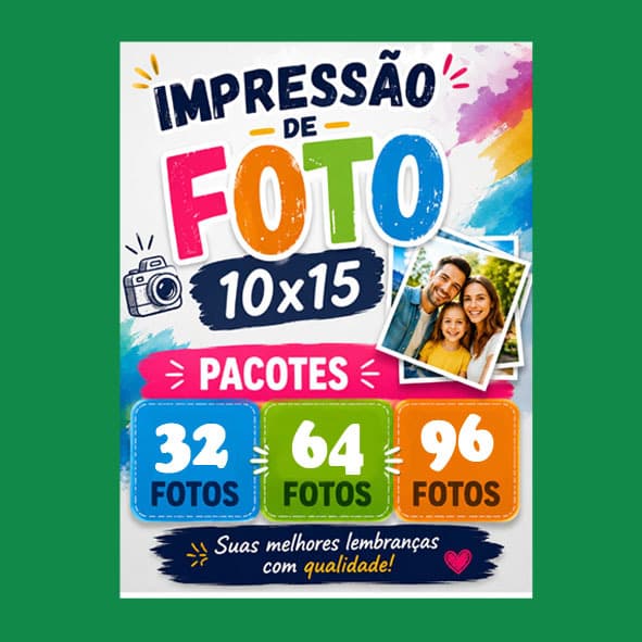 Impressão De Fotos 10x15 pacotes de 32/64/96 Com Laminação Brilho
