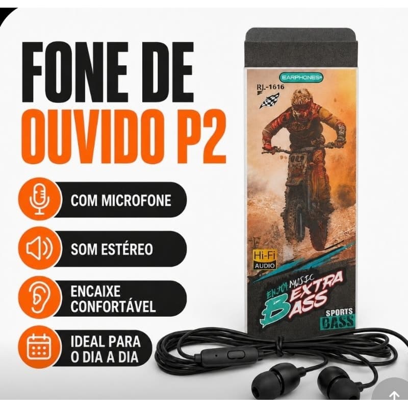 Fone de Ouvido com Fio e Microfone Anti Ruído e Intra Auricular