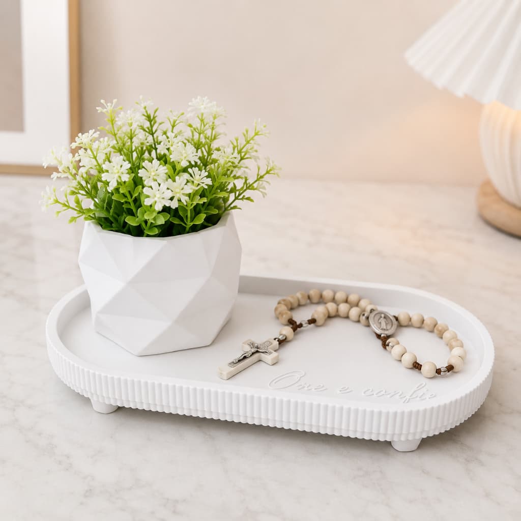 Kit Decorativo Bandeja Ore e Confie com Vasinho Aparador Rack Centro de Mesa Decoração Moderna Elegante