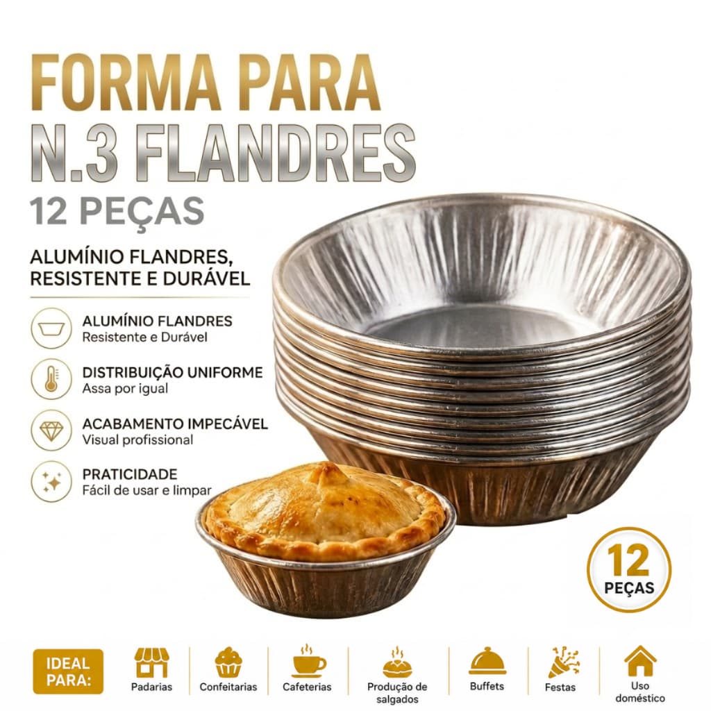 Kit Formas De Empada Nº 3 Flandres Empadão Salgados Profissional Forno 12 ou 24 Unidades