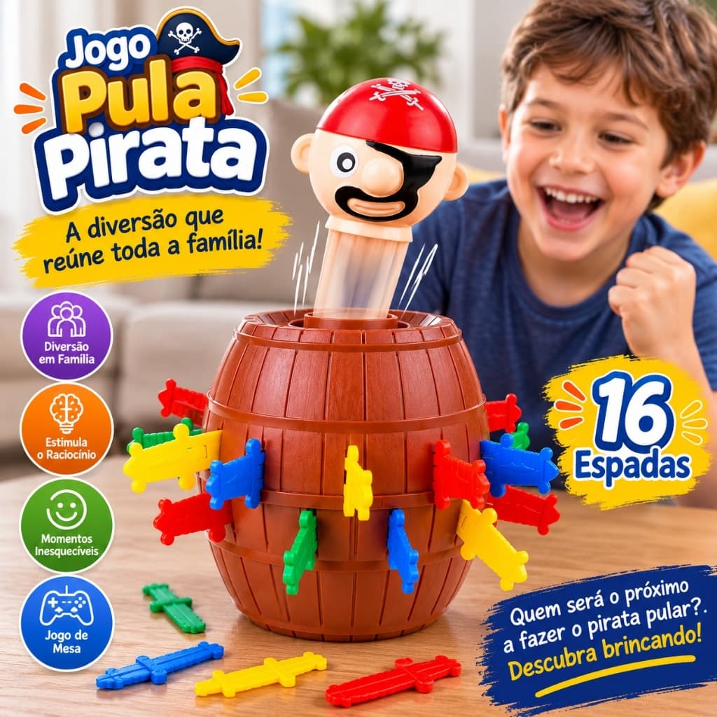 Jogo Pula Pirata 16 Espadas Diversão em Família Jogo de Mesa Brinquedo Recreativo