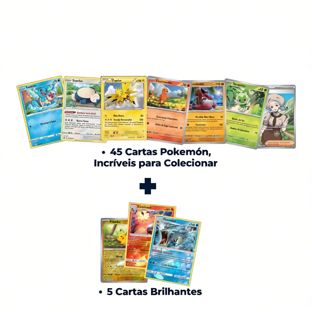 Cartas Pokémon TCG Originais - Lote de 50 Cartas com 5 Brilhantes