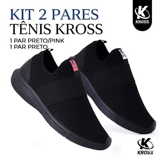 Kit 2 Pares Tênis Kross Pink Preto Meia Feminino Slip-On Respirável Leve Casual Academia Caminhada