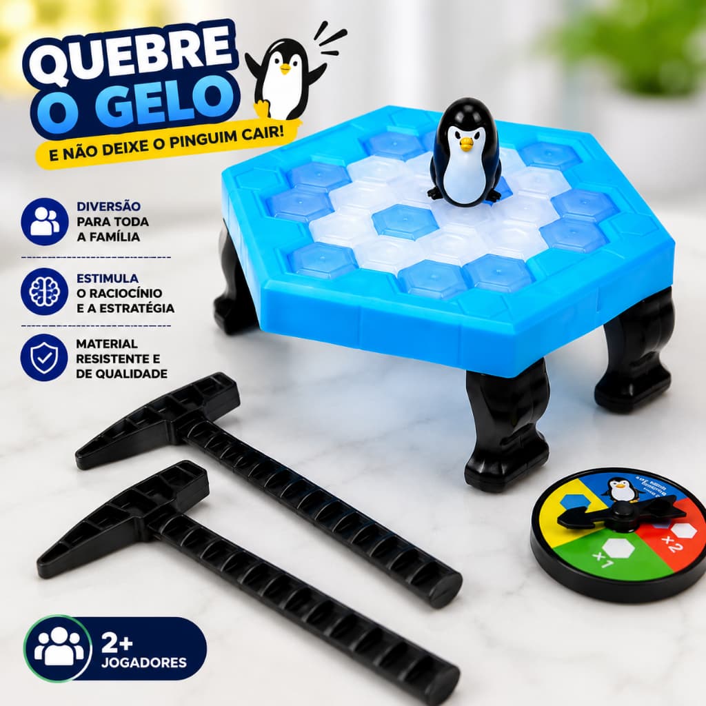 Jogo Quebra Gelo Pinguim Numa Fria com Martelos e Roleta - Brinquedo Infantil Interativo Jogo de Mesa