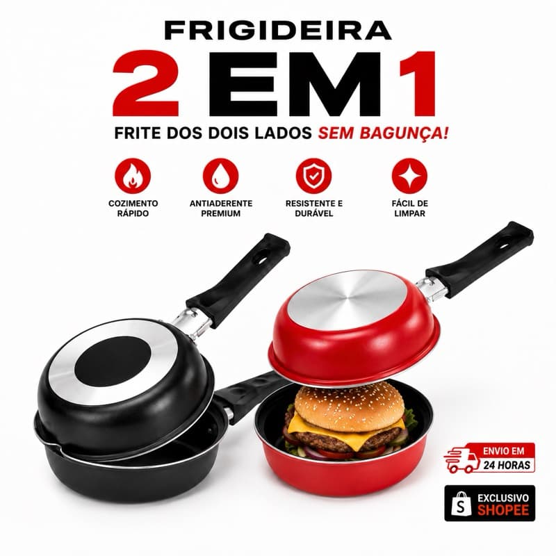 Frigideira Hamburgueria Dupla Antiaderente 14cm Preta ou Vermelha Nacional