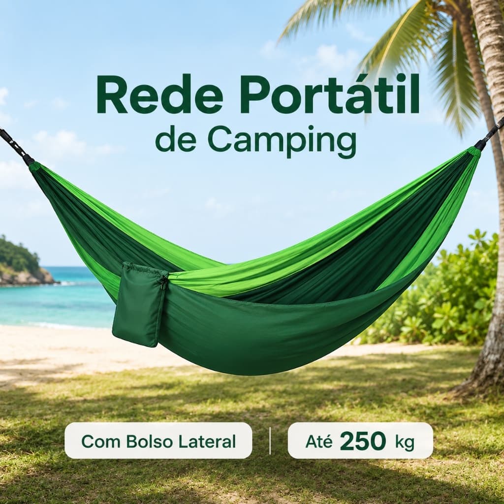 Rede de Descanso Portátil 270x140 cm com Bolso Lateral para Camping Praia Jardim e Viagem