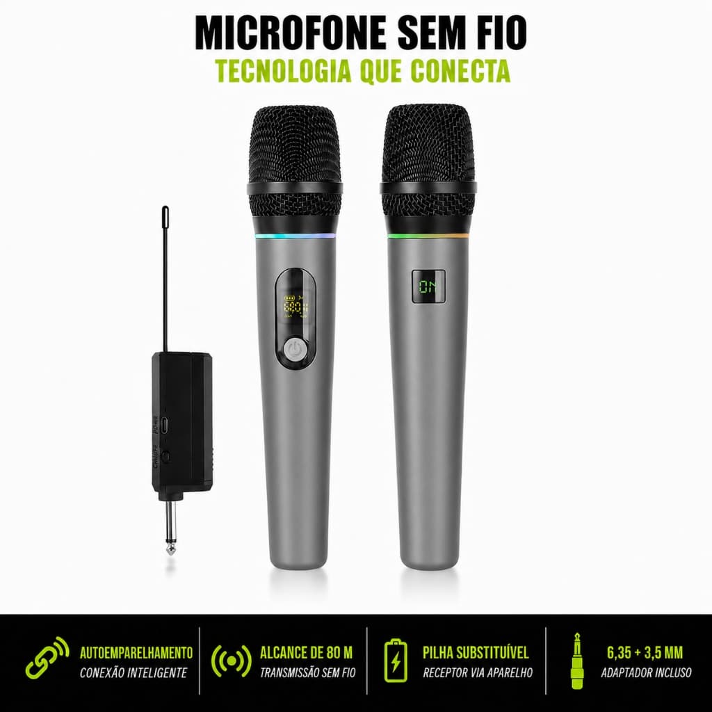 RAYHAYES Microfone Sem Fio RG-U1S UHF Recarregável LED RGB Redução Ruído Karaokê Palestra