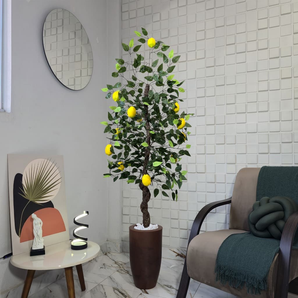 Limoeiro Artificial Fruta Limão 150cm Vaso Cone Mármore Pedra