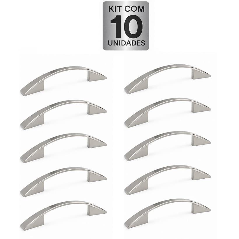 Kit 10 Puxadores Italy Line 2092 Escovado 64mm Alça Curva Moveis Armarios Gavetas