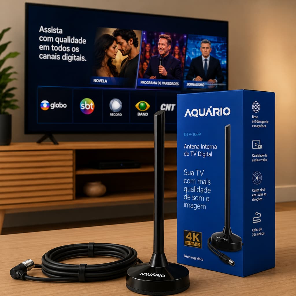 Antena Digital Interna 5 em 1 para TV Base Magnética - DTV 100P