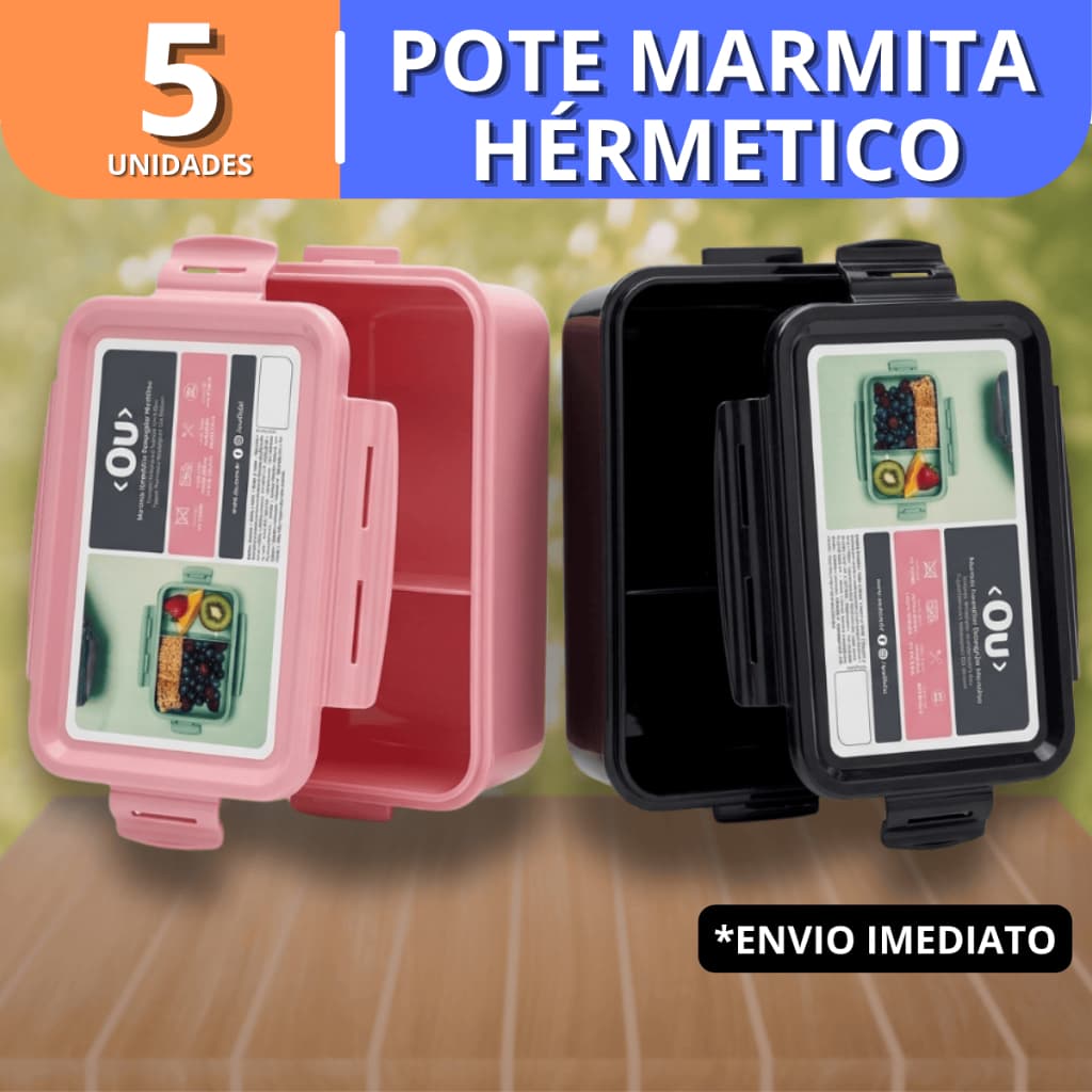 Kit 5 marmitas Hermética Com Divisória 700ml Ou Escolar Fitness Trabalho Academia