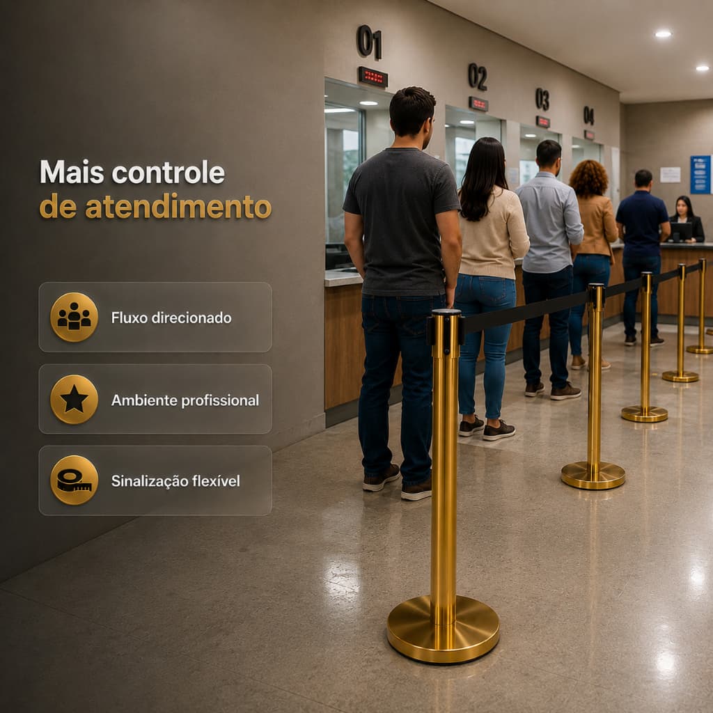 Kit Separadores Organizadores de Fila com Fita Retrátil Dourado