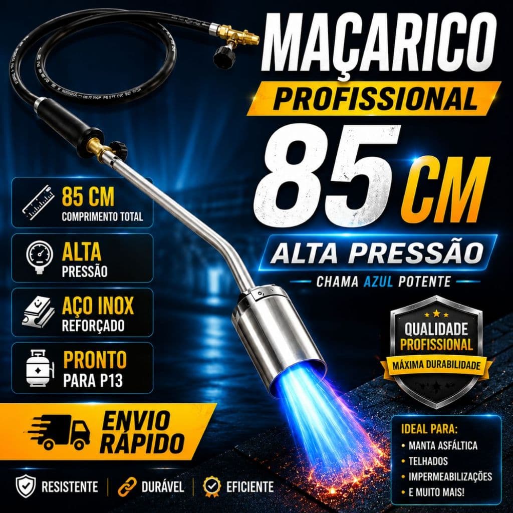 Maçarico Para Manta Asfáltica Profissional 85cm P13 Alta Pressão Com Mangueira 1m