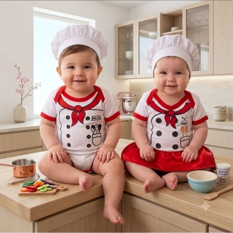 Body Bebê Cozinheiro Baby Chef Master Chef Com Touca Fantasia Mesversário Ensaio Fotográfico Promoção Bory