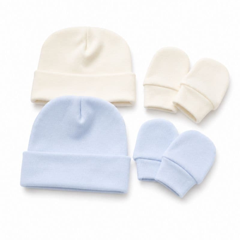 Kit Touca e Luvas 100% algodão para bebê Recém Nascido - Cor OffWhite e Branca