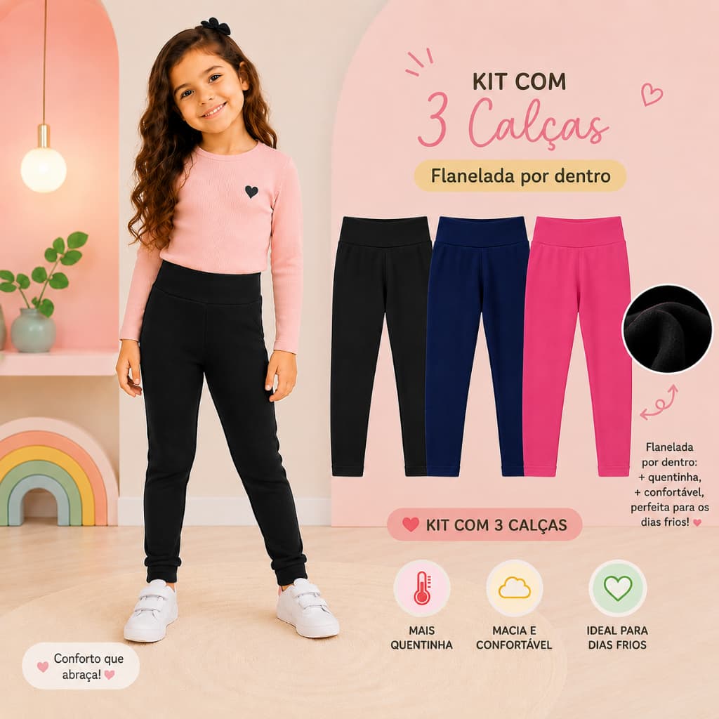 Kit Com 3 Legging Infantil Flanelada Ótima Qualidade Quentinha Forrada