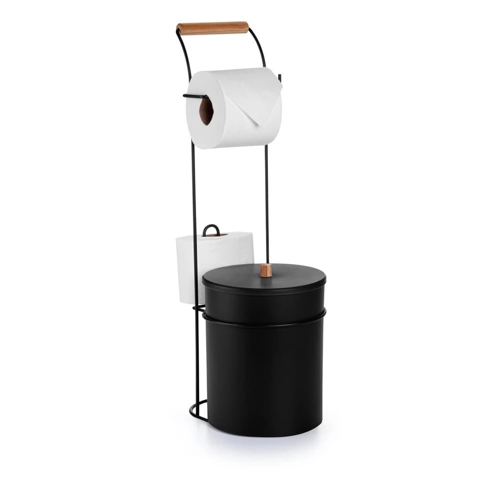 Lixeira Com Porta Rolos Papel Higiênico 5 Litros Com Madeira Arthi -0471