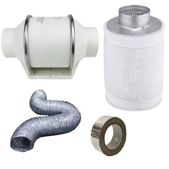 Kit Exaustor Extrator Turbo + Filtro de Carvão + Duto + Fita para Conexão do Sistema de Exaustão Cultivo Indoor Estufa