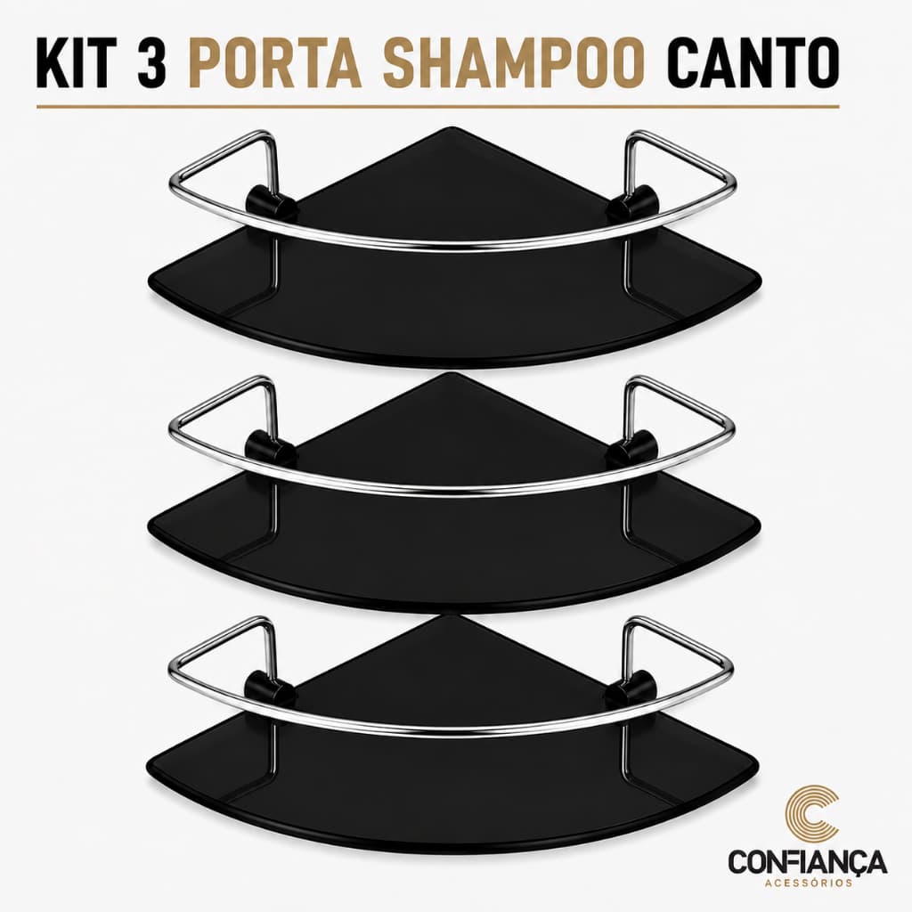 Porta Shampoo Para Banheiro Suporte De Vidro 6mm Fumê Canto Mesclado Anti Ferrugem  KIT 03UN