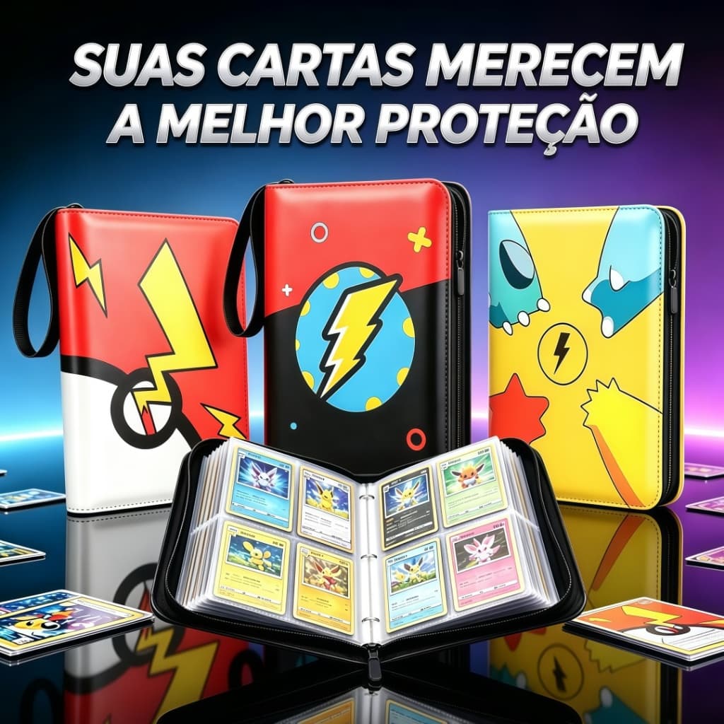Fichário TCG Premium 400 Cartas Porta Cards Colecionáveis PU Com Zíper Para Pokémon Magic Yu-Gi-Oh