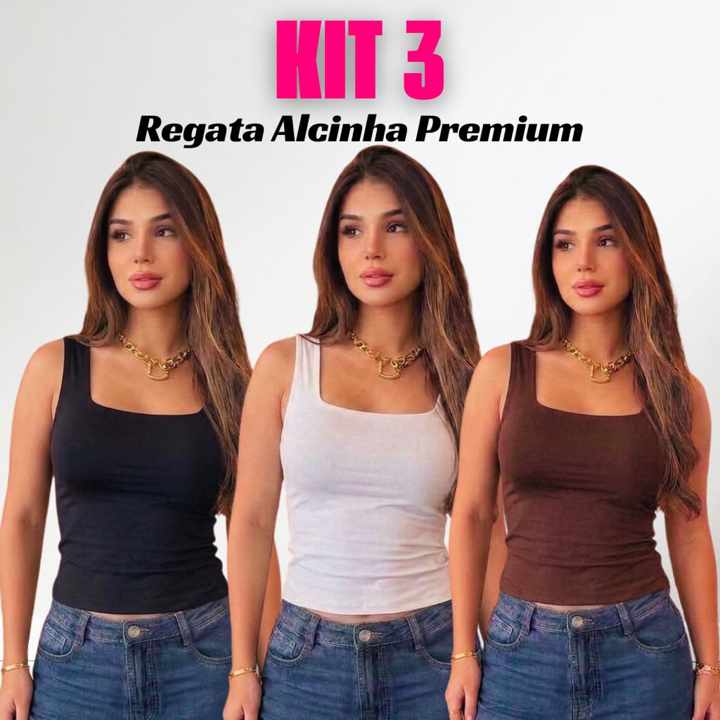 Kit 3 Regata Decote Quadrado Alça Larga Blusa Básica Suplex Premium  Confortável Alça Reforçada Elegante Casual