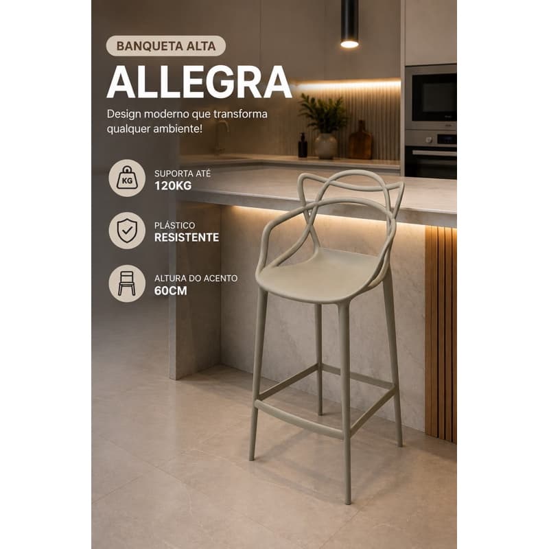 Banqueta Allegra Nude para Bancada Cozinha Área Gourmet 1un
