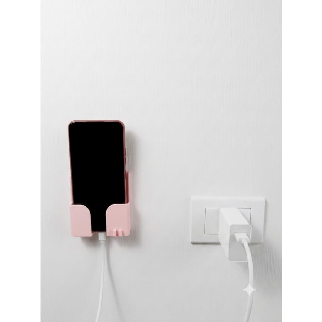 Suporte De Parede Para Celular Carregador Adesivo Fita Dupla Face - Branco, Preto e Rosa