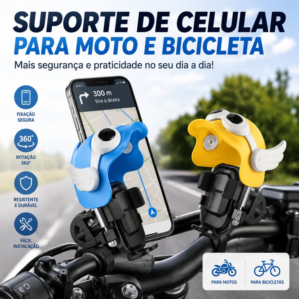 Suporte de Celular para Moto e Bicicleta 360° Universal com Trava Guidão Estilo Capacete