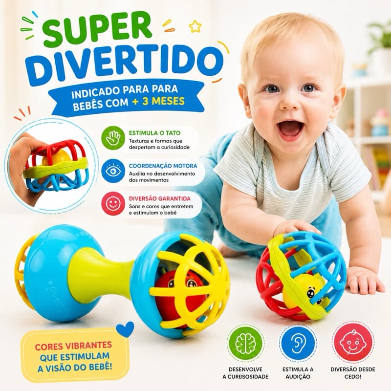 Kit Brinquedo Bebe Chocalho Mordedor Silicone Macio Bola Colorida 8 Peça Presente Para Menina e Menino Móbile para Berço