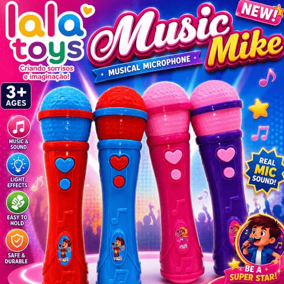 Microfone Infantil Brinquedo Sai a Voz e Musical Cantor Rock
