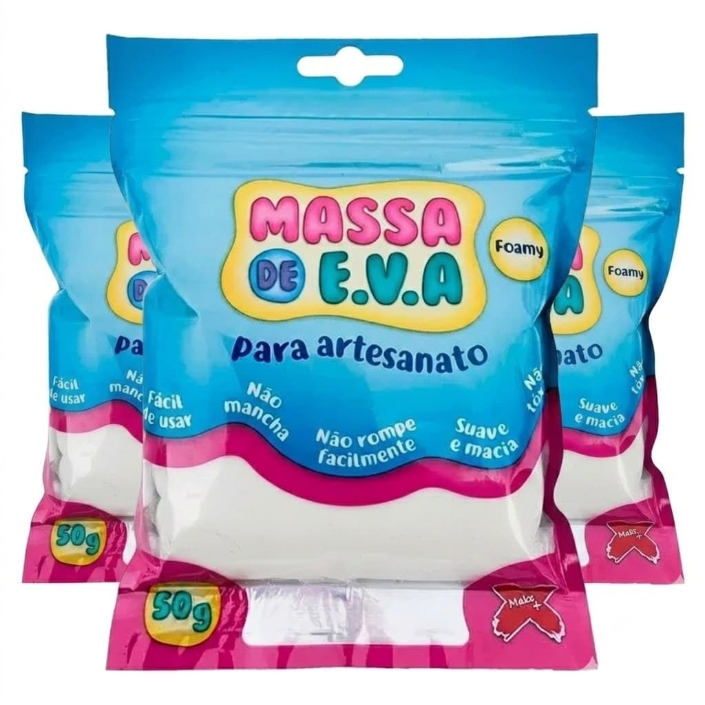 Kit 3 Massa De EVA Make Branco 50g Modelar Atóxica Macia Artesanato Escolar