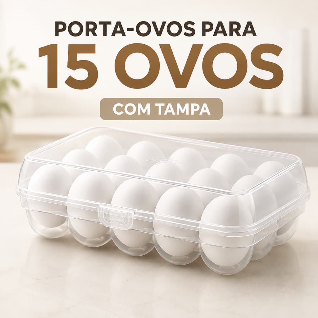 Porta Ovos com Tampa para 15 Ovos Organizador de Geladeira Caixa Plástica