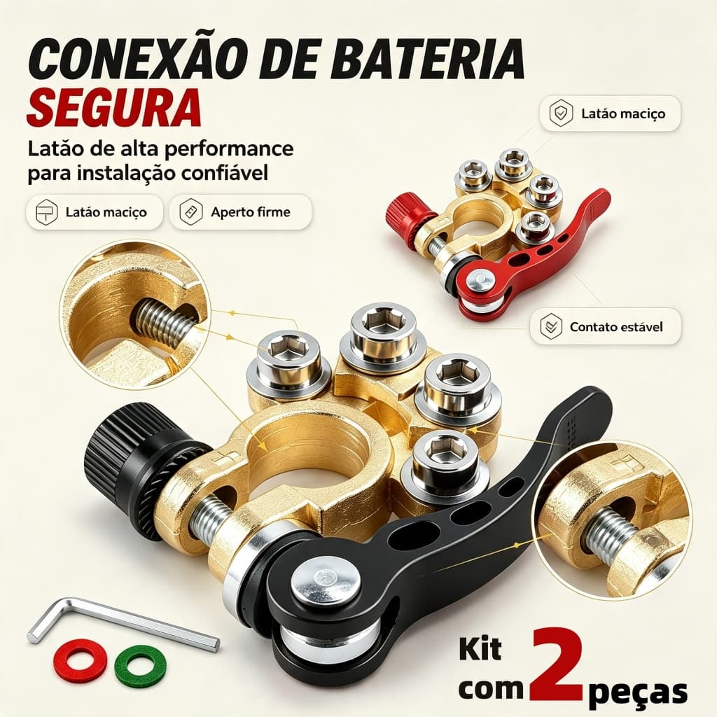 Kit 2 Terminais Conectores de Bateria Automotiva Engate Rápido 12V 24V Positivo e Negativo S2
